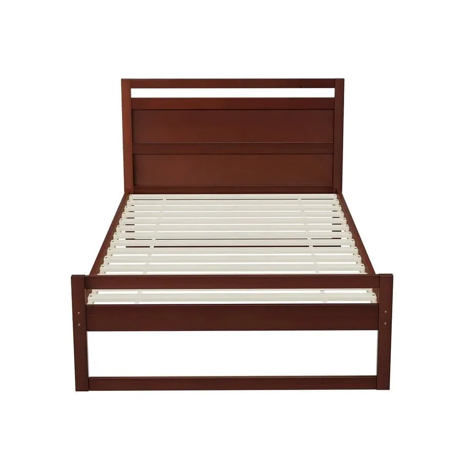 King Single Premium Package | Witton Wooden Bed Frame Walnut, Alanya Euro Top Pocket Spring Mattress (Medium Firm) & Pillowtop Mattress Topper