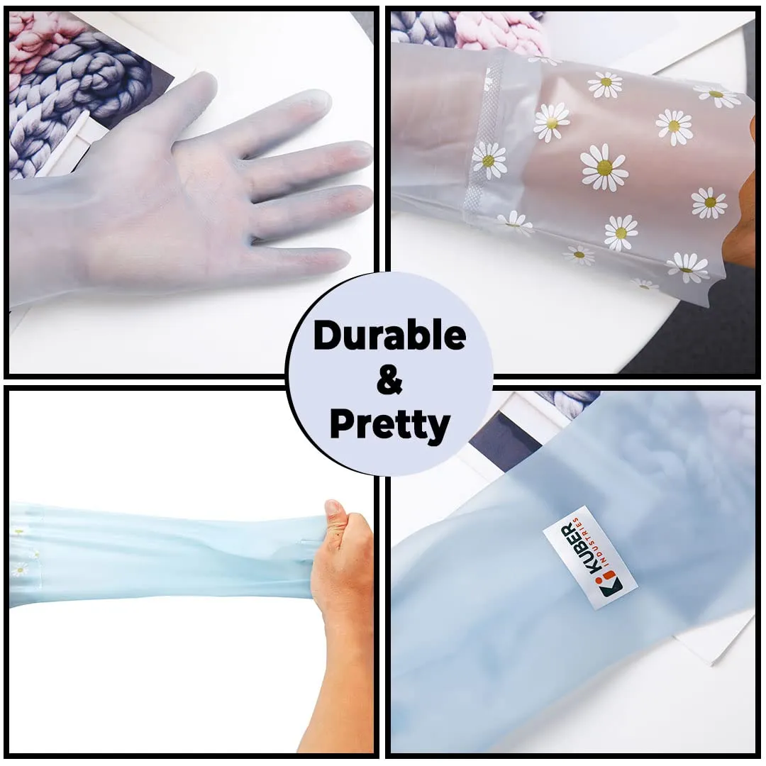 Kuber Industries Multi-Purpose Hand Gloves For Kitchen Cleaning, Bathroom Cleaning & Gardening|Reusable Gardening Gloves|Long Elbow Gloves For Better Protection|Non-Slippery & Durable |9051|Jelly Blue