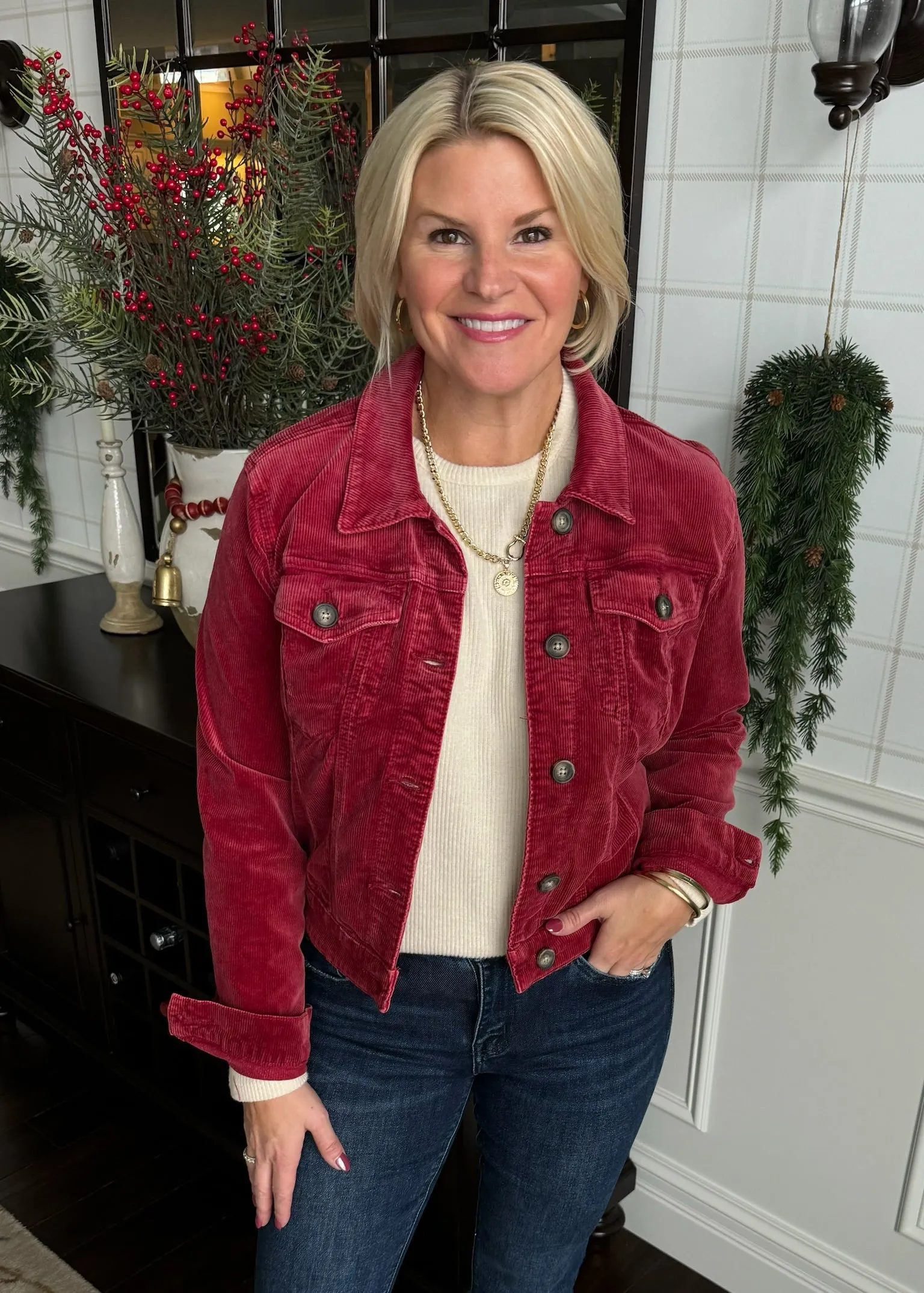 Kut from the Kloth Julie Corduroy Red Jacket