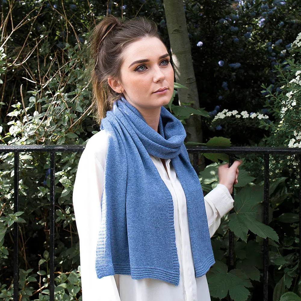 Ladies Lambswool Plain Knit Scarf - Jeans Blue