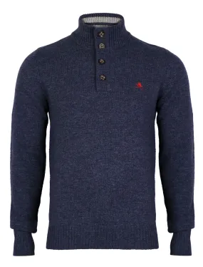 Lambs Wool Blend Button Neck Blue Jumper