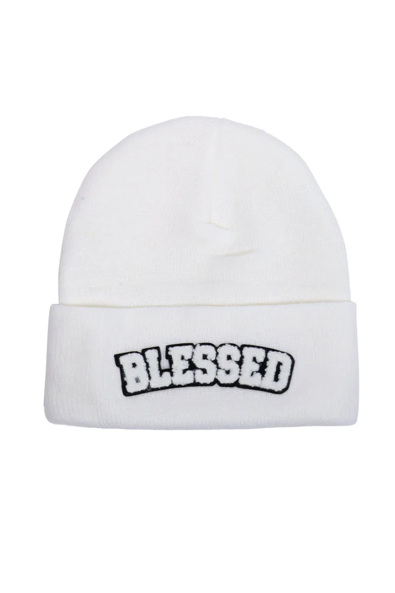 LBB3261 - Glitter Blessed Chenille Patch Knit Cuffed Beanie