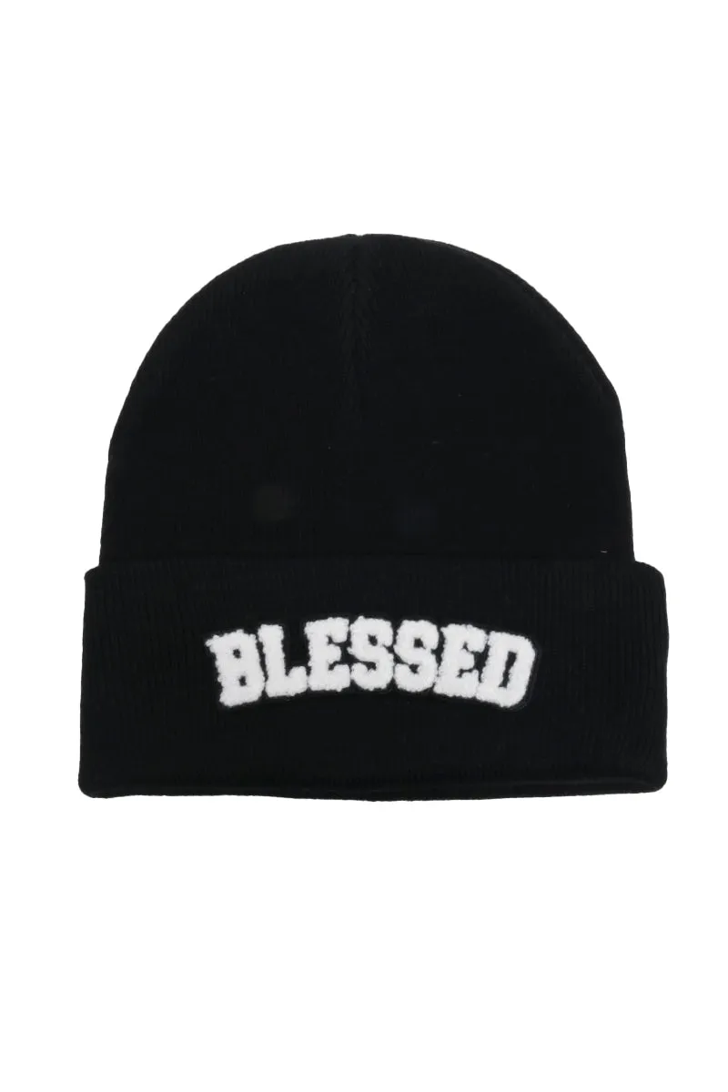 LBB3261 - Glitter Blessed Chenille Patch Knit Cuffed Beanie