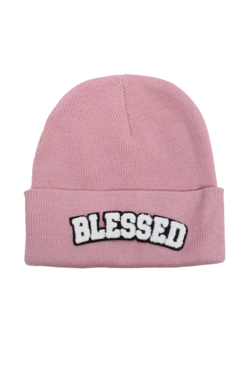 LBB3261 - Glitter Blessed Chenille Patch Knit Cuffed Beanie