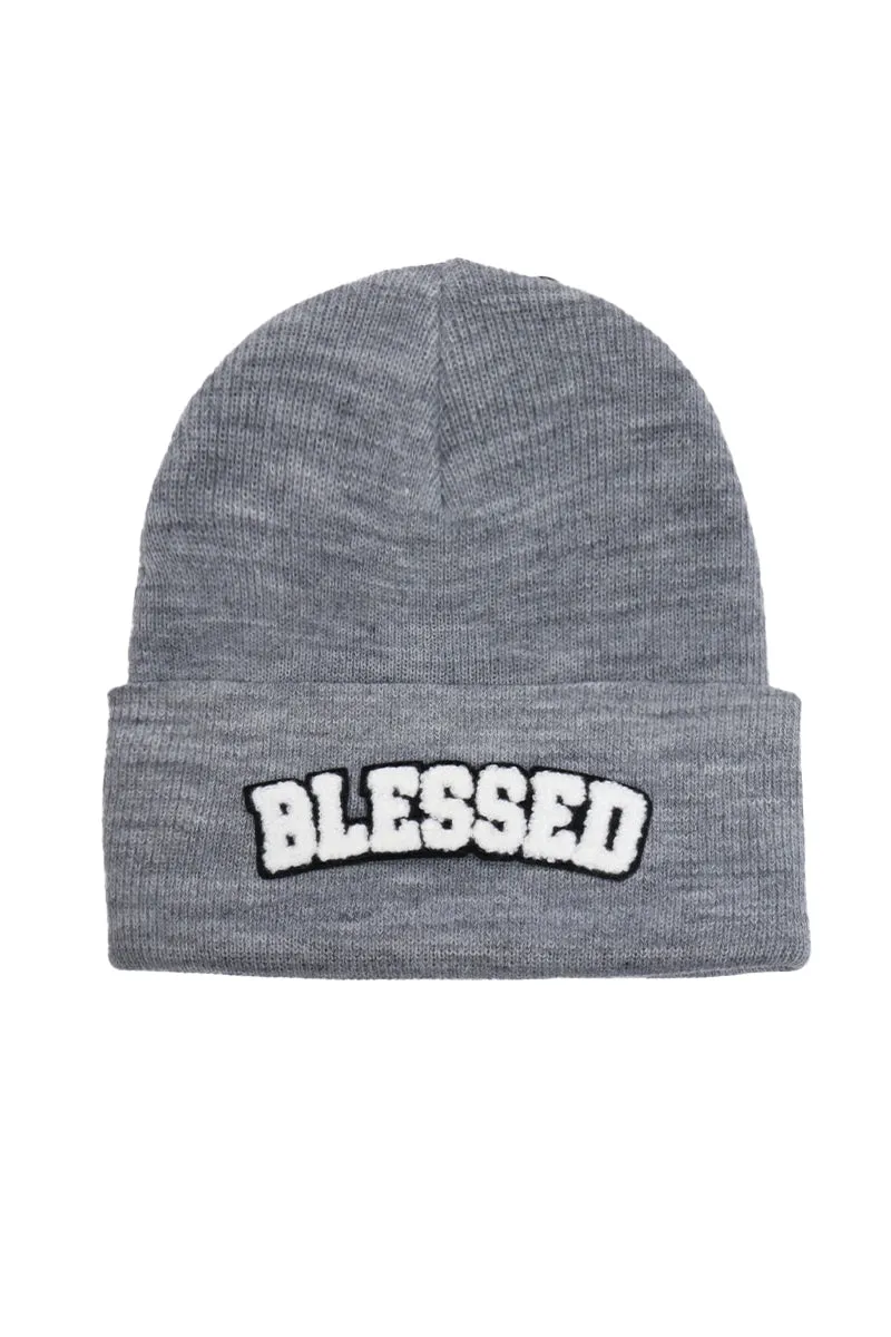 LBB3261 - Glitter Blessed Chenille Patch Knit Cuffed Beanie