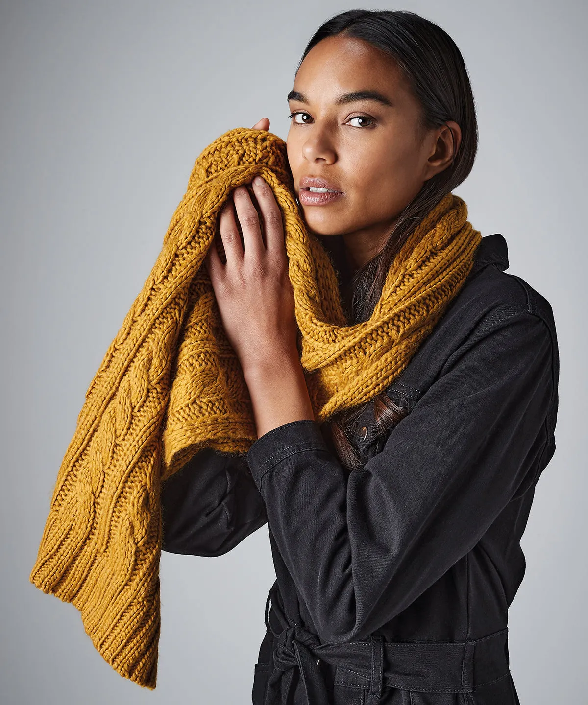 Light Grey - Cable knit melange scarf