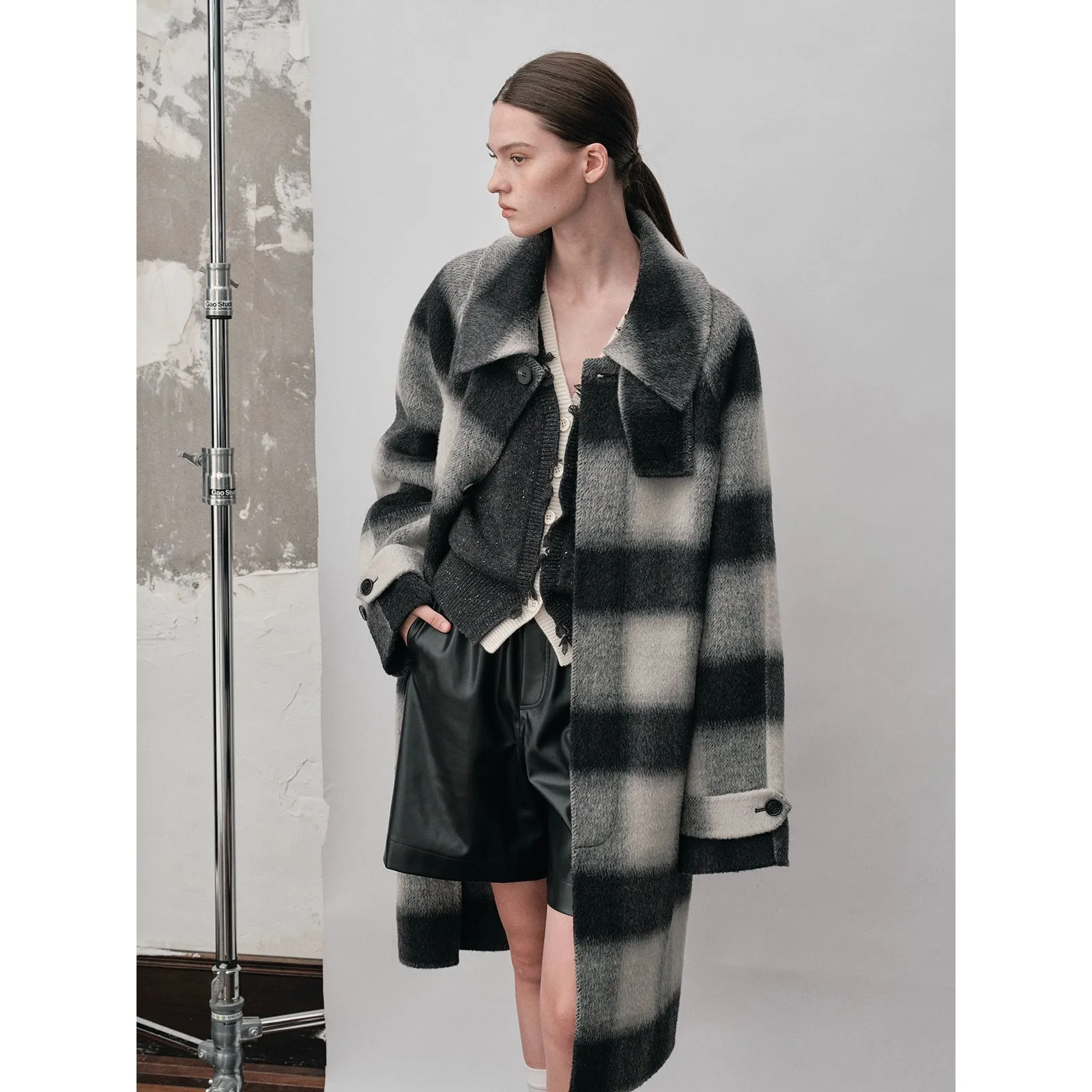 Long Coat With Wide Plaid Wool