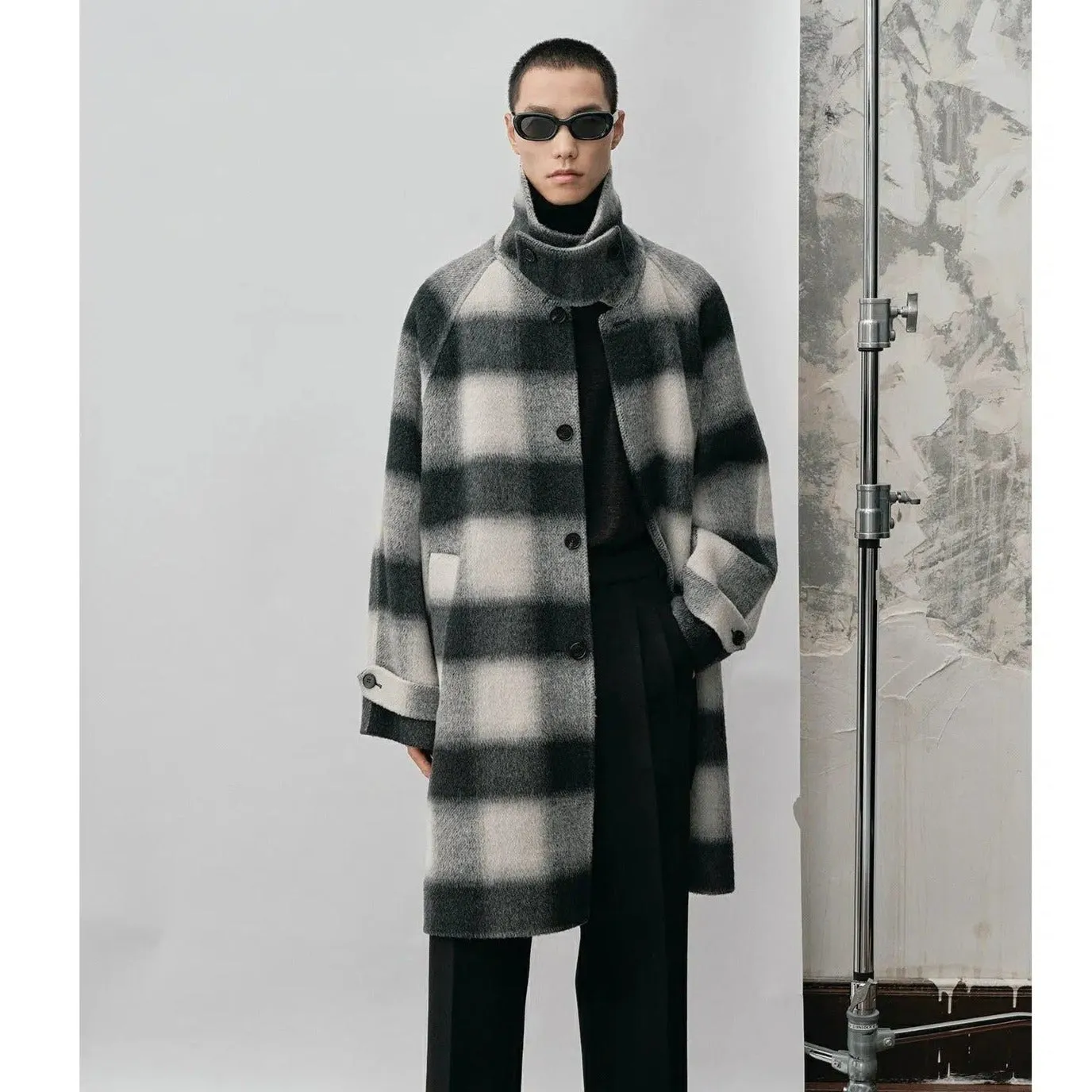 Long Coat With Wide Plaid Wool