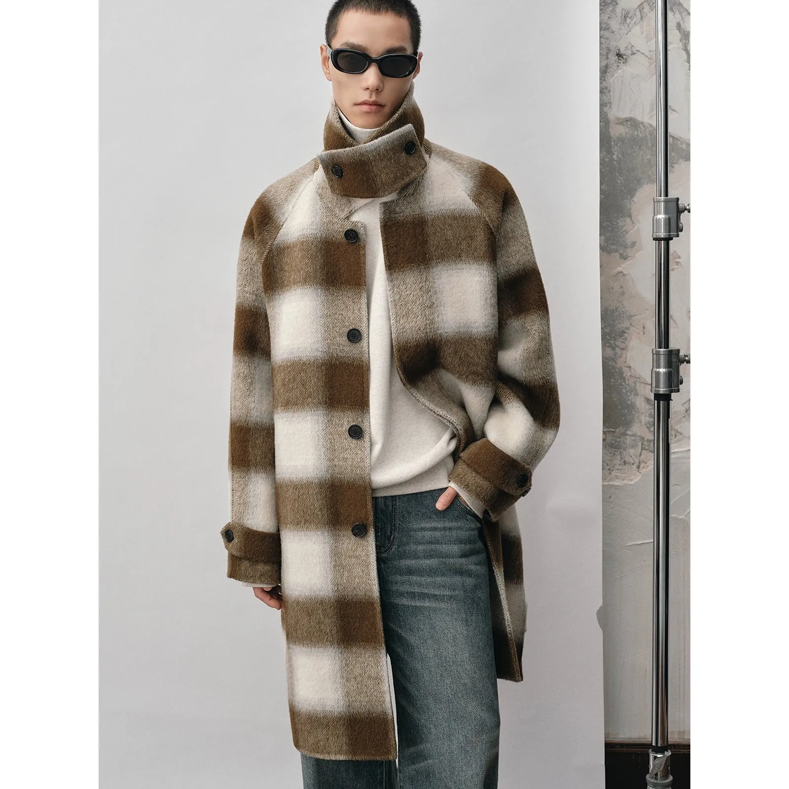 Long Coat With Wide Plaid Wool