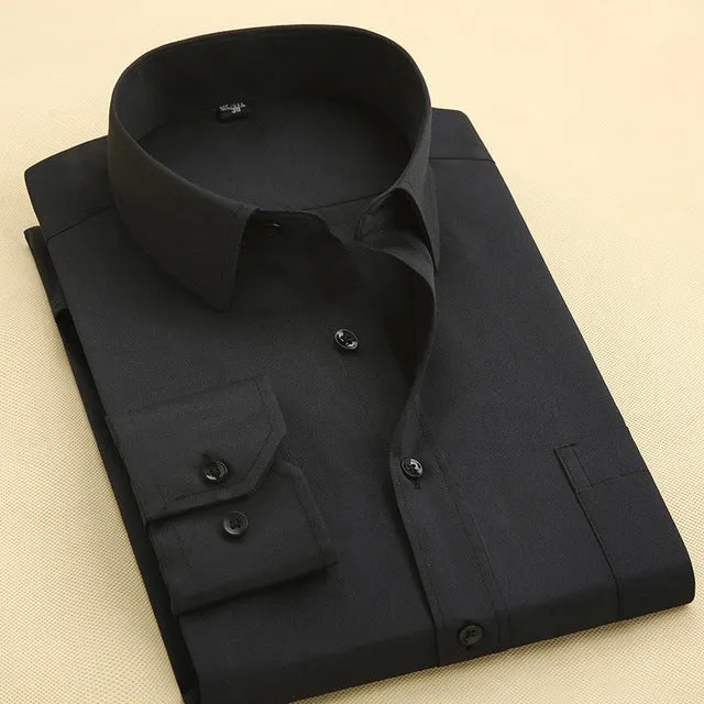 Long Sleeve Shirt Men 2017 Autumn New Fashion Designer High Quality Solid Shirt Non Iron Slim Fit Business Shirts Formal 4XL X00