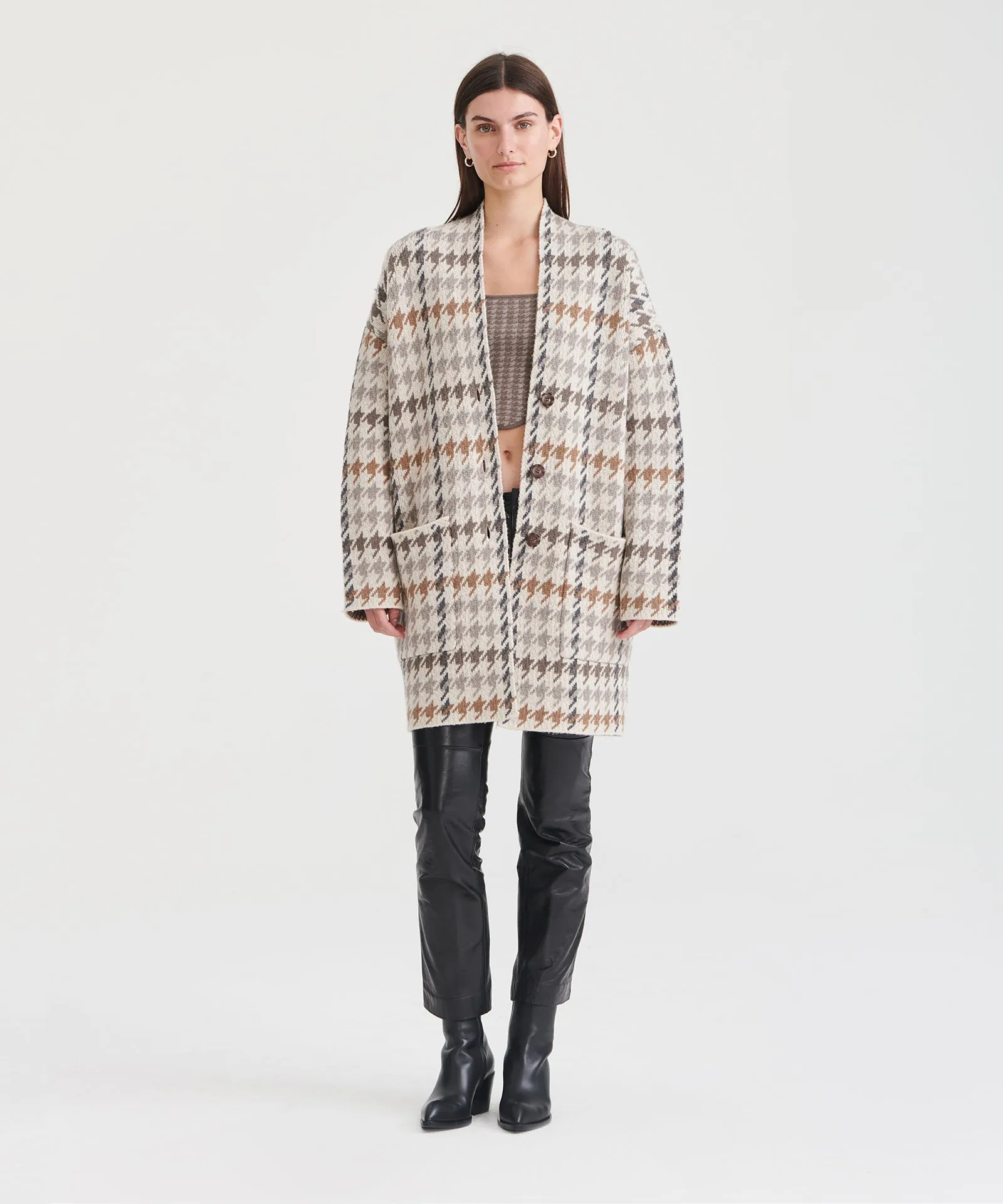 Luxe Houndstooth Jacquard Coat