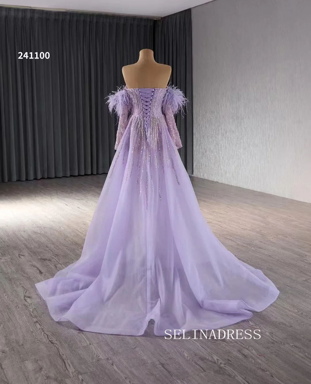 Luxury Lilac Mermaid Long Formal Dresses Sweetheart Evening Dress With Removable Sleeves 241100