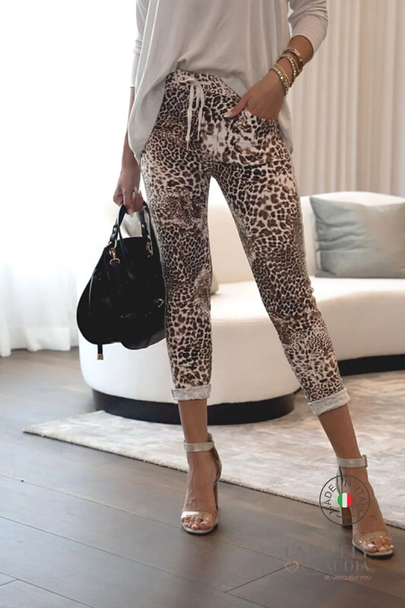 Martina Animal Print Side Silver Stripe Joggers