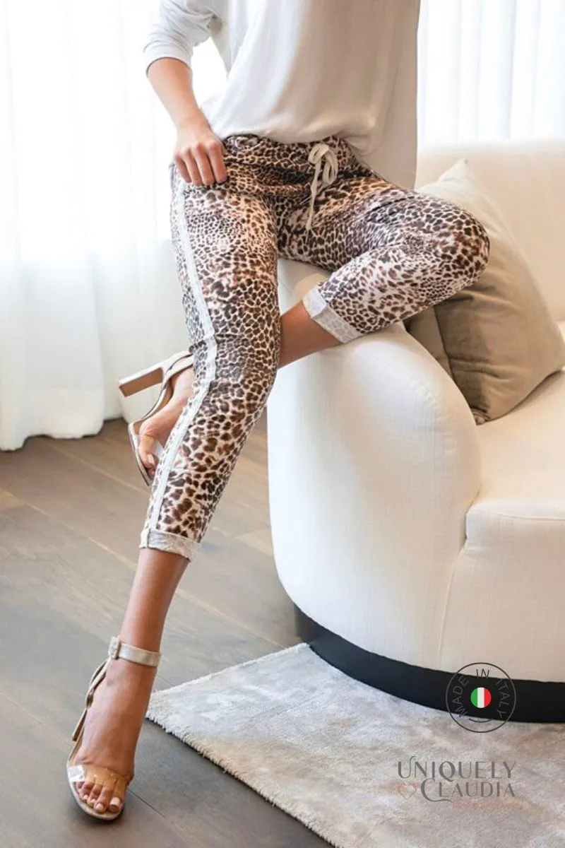 Martina Animal Print Side Silver Stripe Joggers