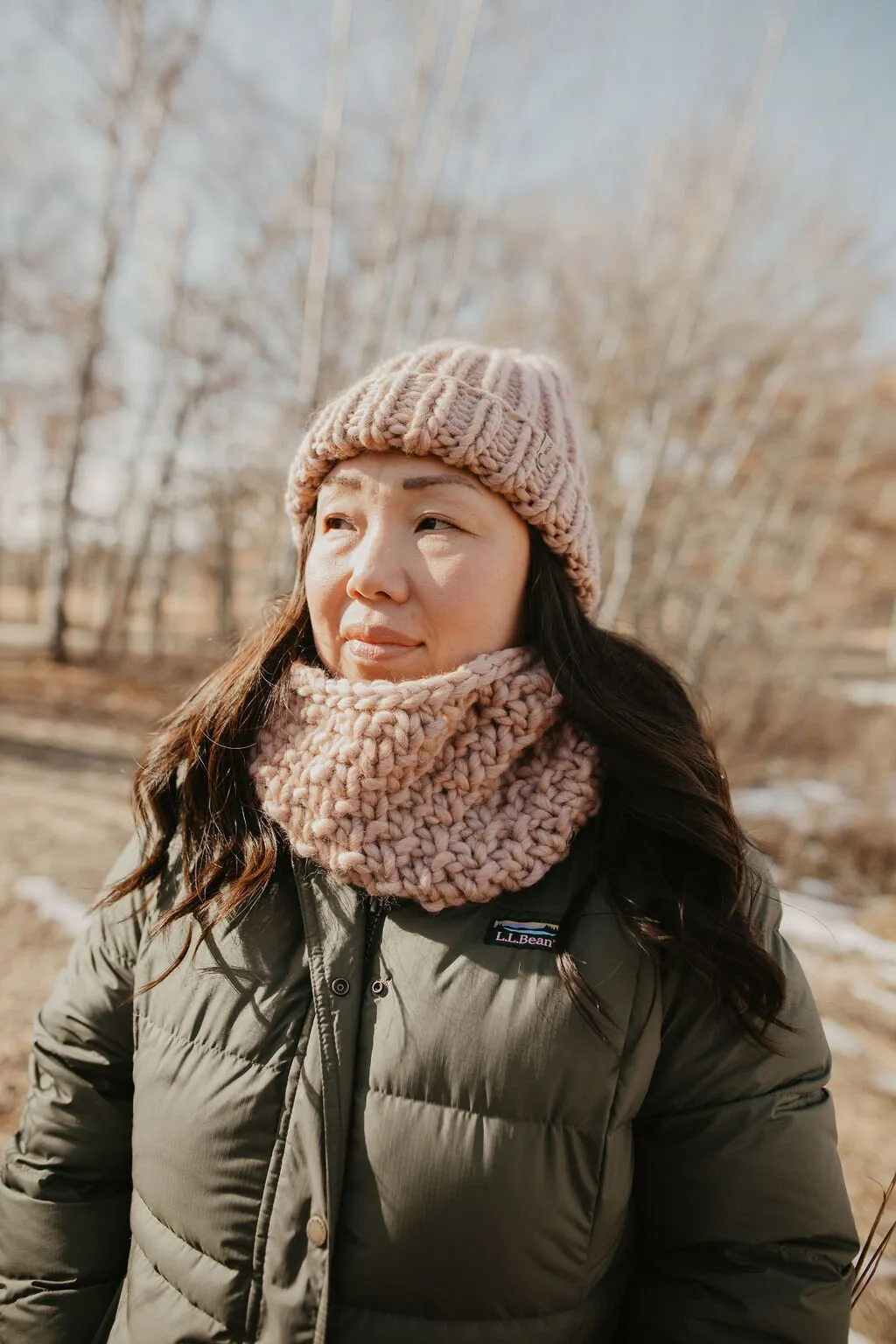 Mauve Peruvian Wool Hand Knit Cowl