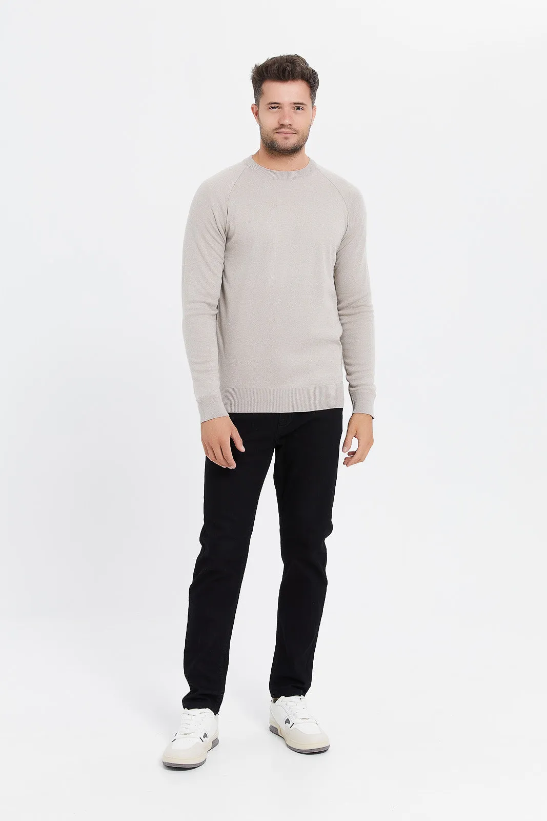 Men Beige Plain Sweater