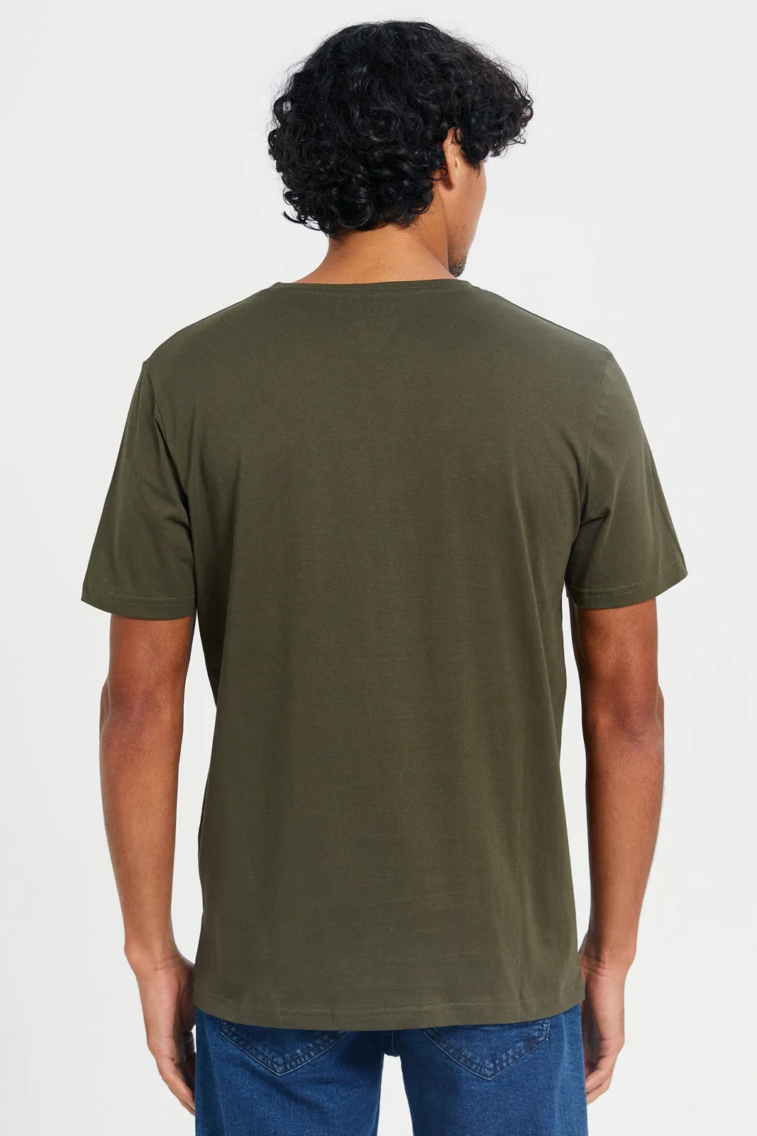 Men Olive Basic Printed  T-Shirt