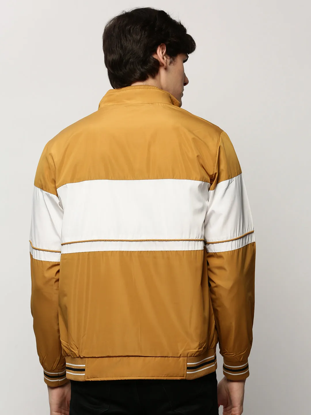 Men Yellow Colourblock Casual Bomber Jackets