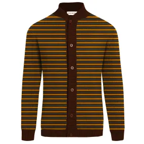 Men's brown striped jacquard sweater coat