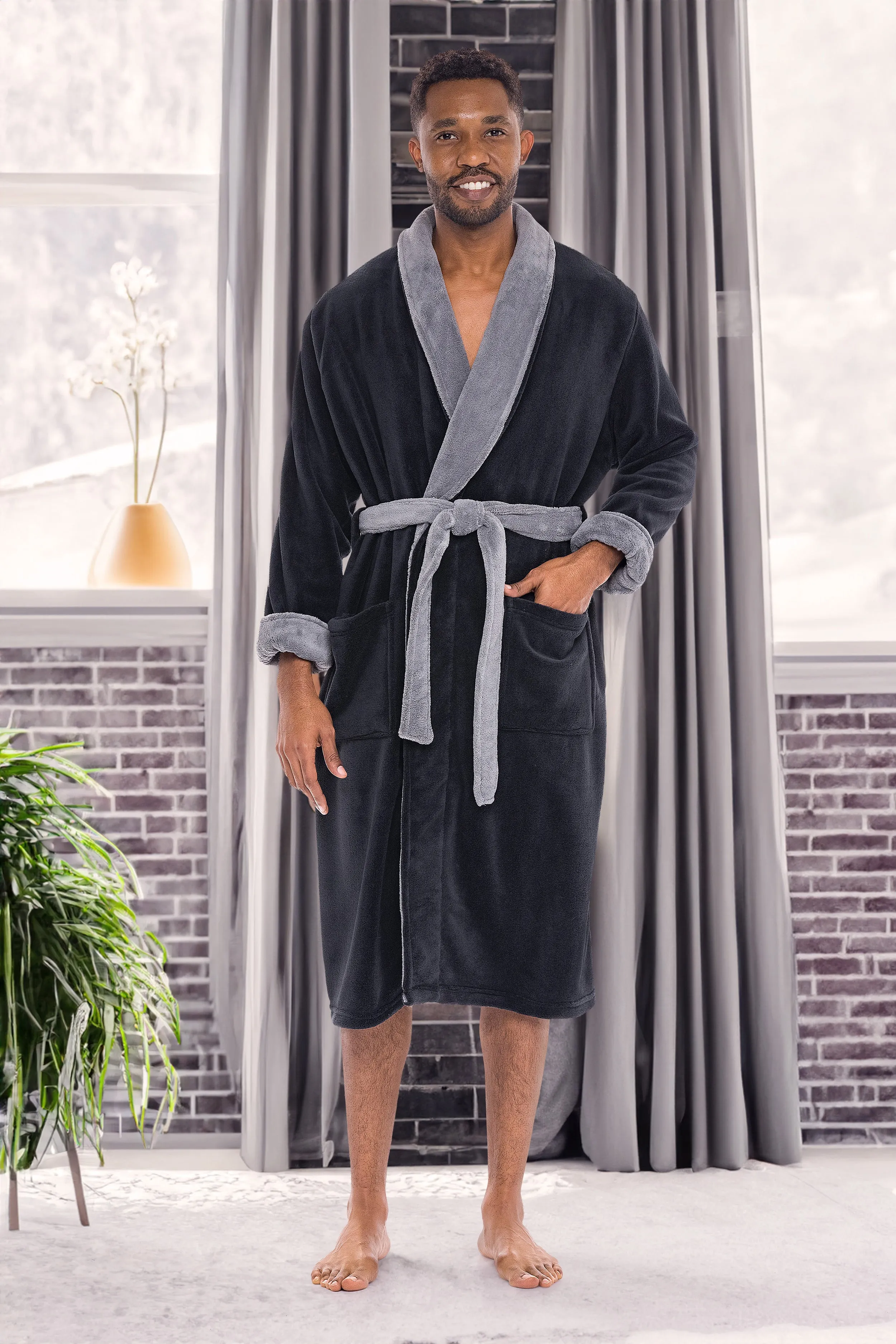 Men's Classic Winter Robe, Plush Fleece Bathrobe