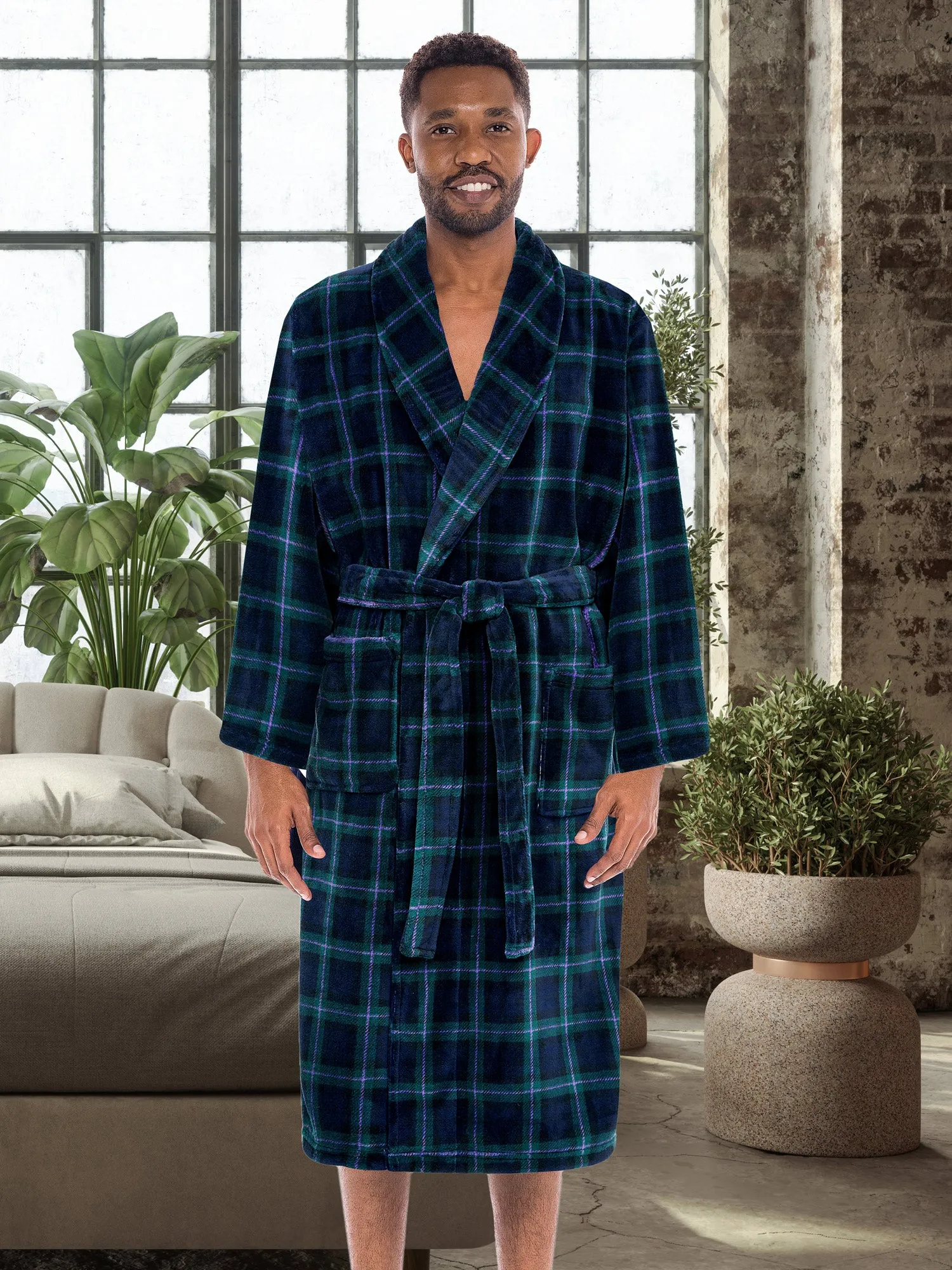 Men's Classic Winter Robe, Plush Fleece Bathrobe