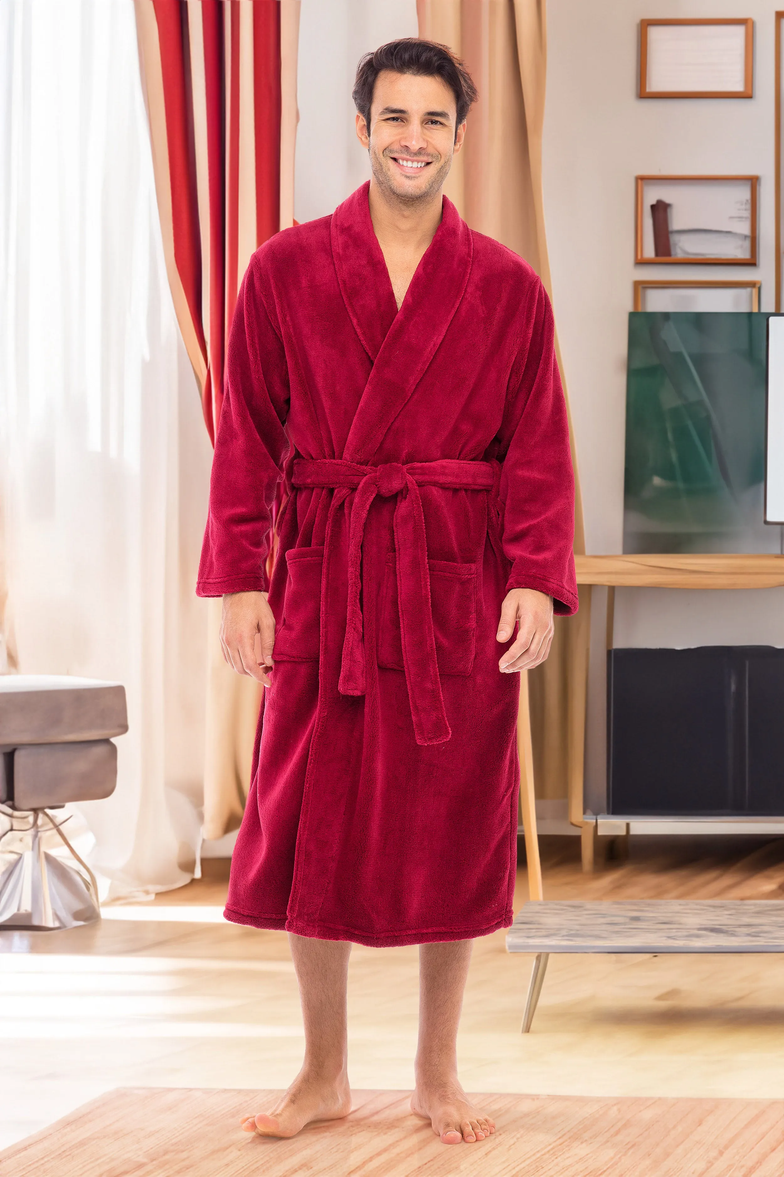 Men's Classic Winter Robe, Plush Fleece Bathrobe