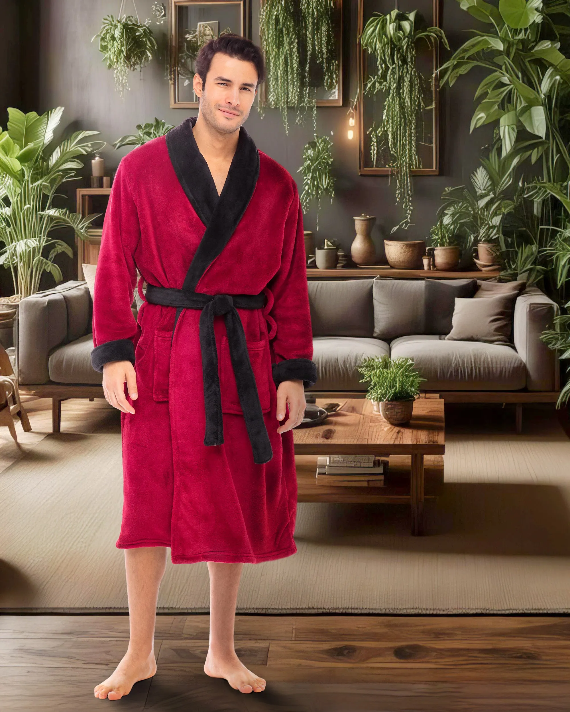 Men's Classic Winter Robe, Plush Fleece Bathrobe