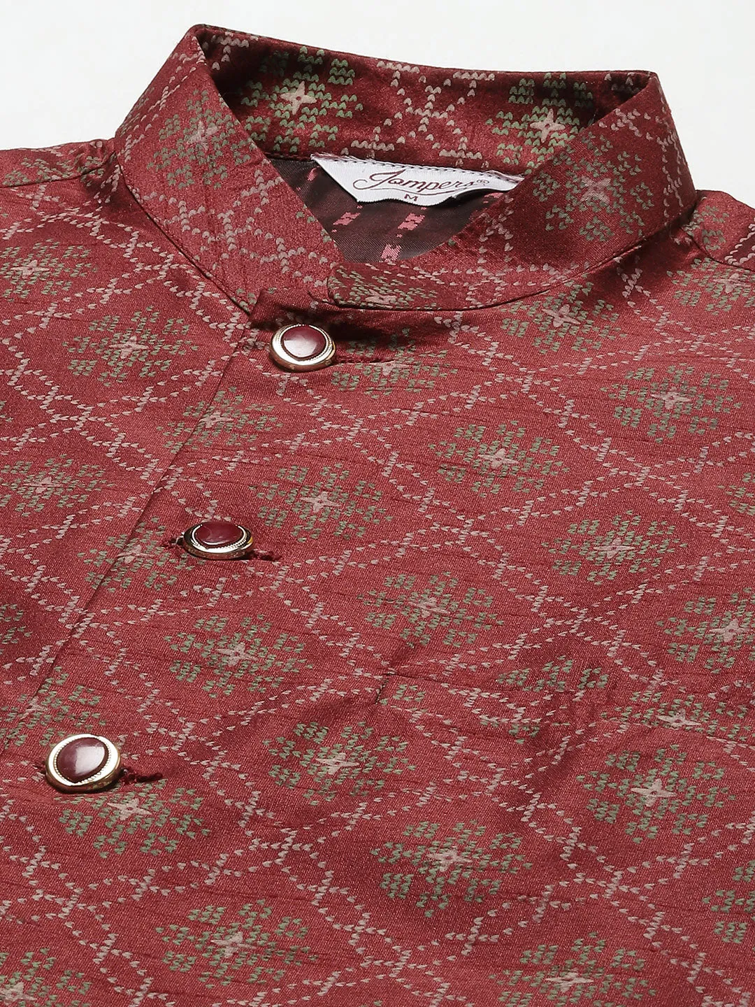 Men'S Printed Nehru Jacket And Kurta Pyjama Set