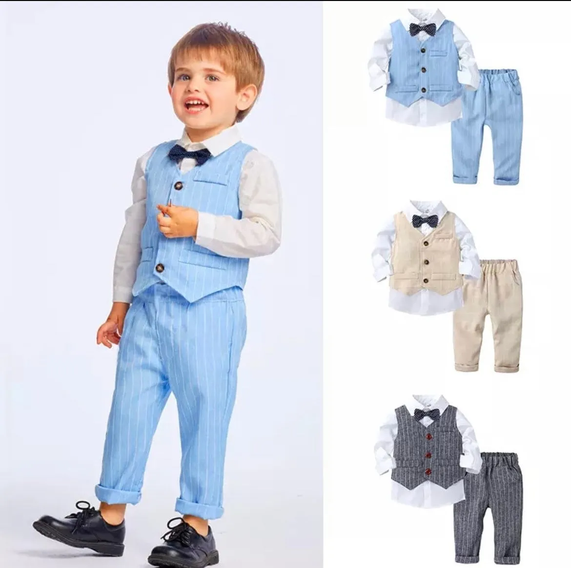 Monaco - Boys Linen Look Suit Set with Bow tie