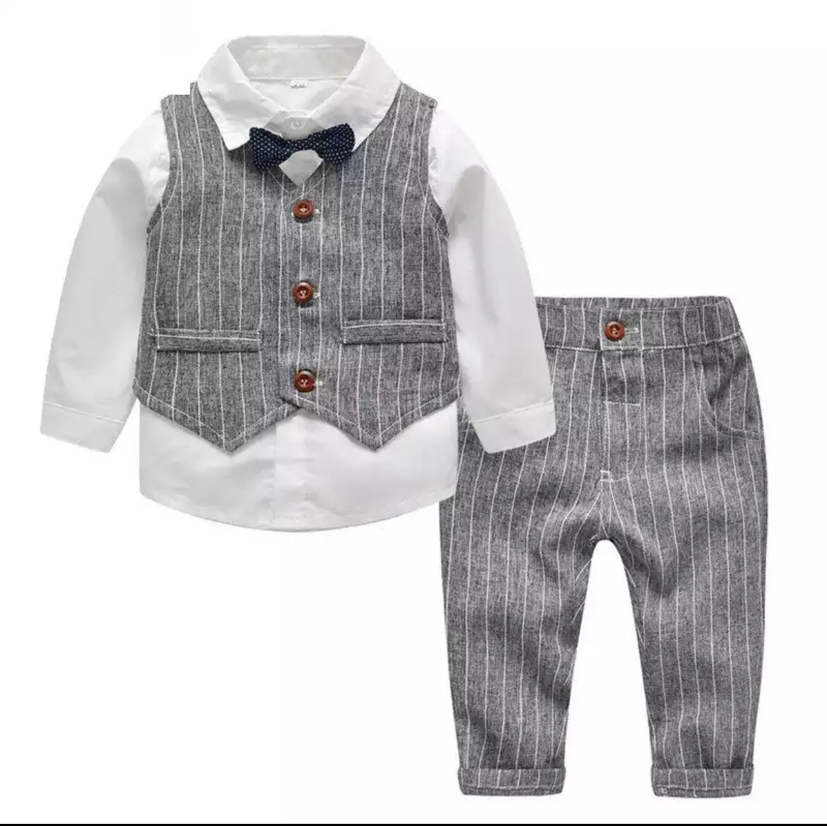 Monaco - Boys Linen Look Suit Set with Bow tie