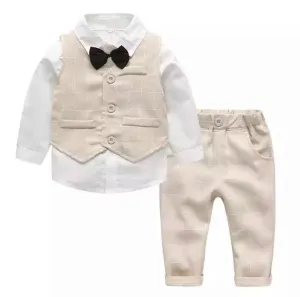 Monaco - Boys Linen Look Suit Set with Bow tie