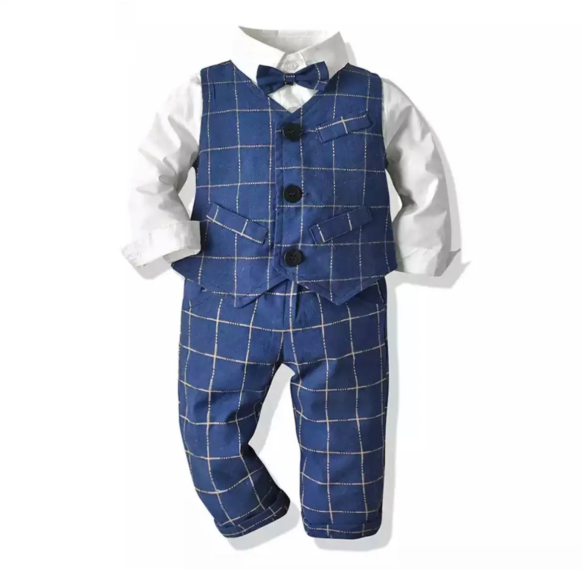 Monaco - Boys Linen Look Suit Set with Bow tie