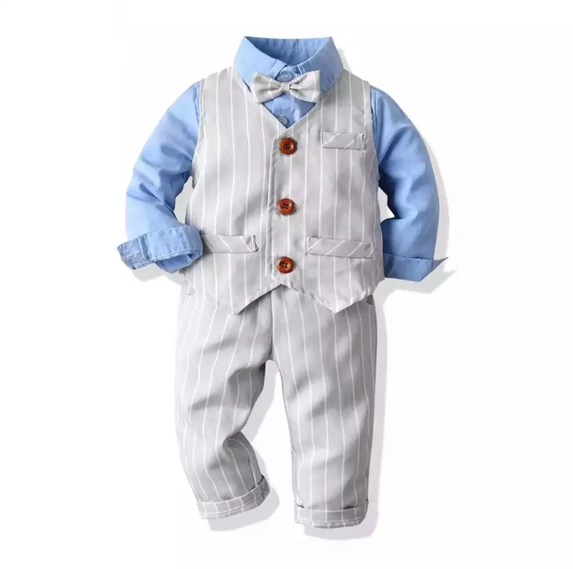 Monaco - Boys Linen Look Suit Set with Bow tie