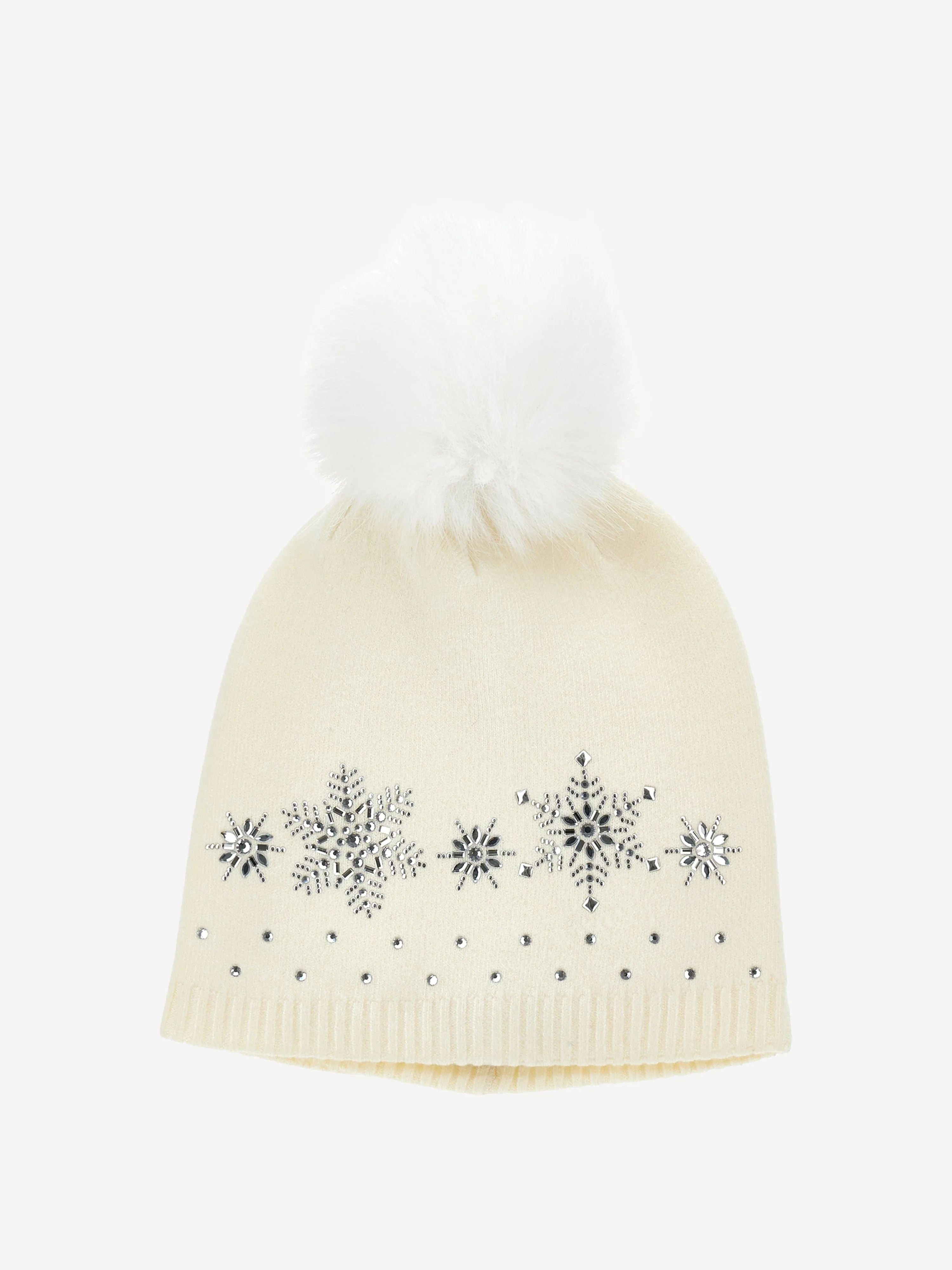 Monnalisa Baby Girls Wool Diamante Bobble Hat in Ivory