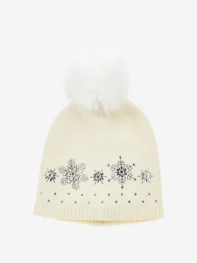 Monnalisa Baby Girls Wool Diamante Bobble Hat in Ivory