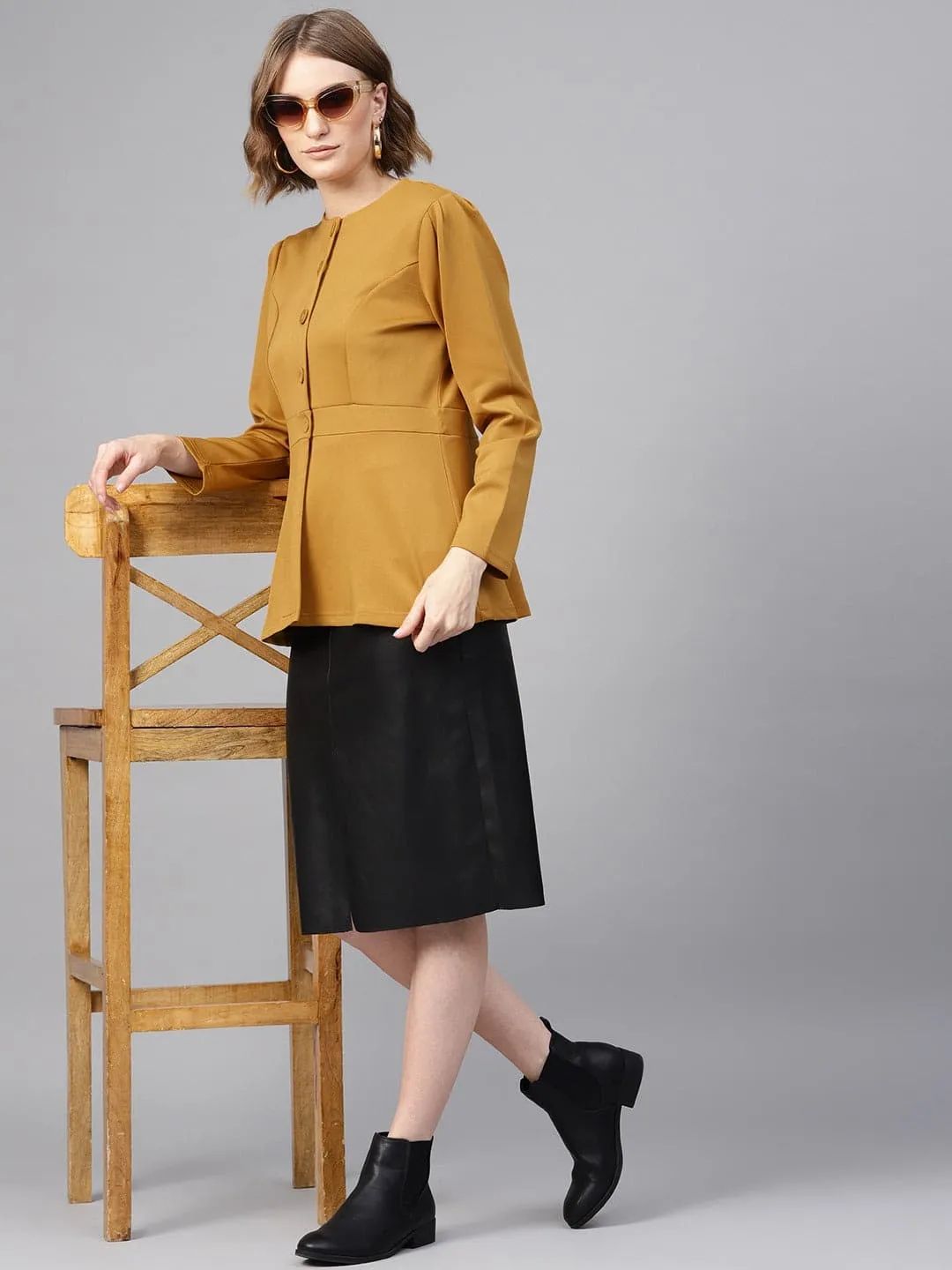 Mustard Scuba Peplum Coat