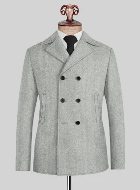 Naples Wide Herringbone Light Gray Tweed Pea Coat