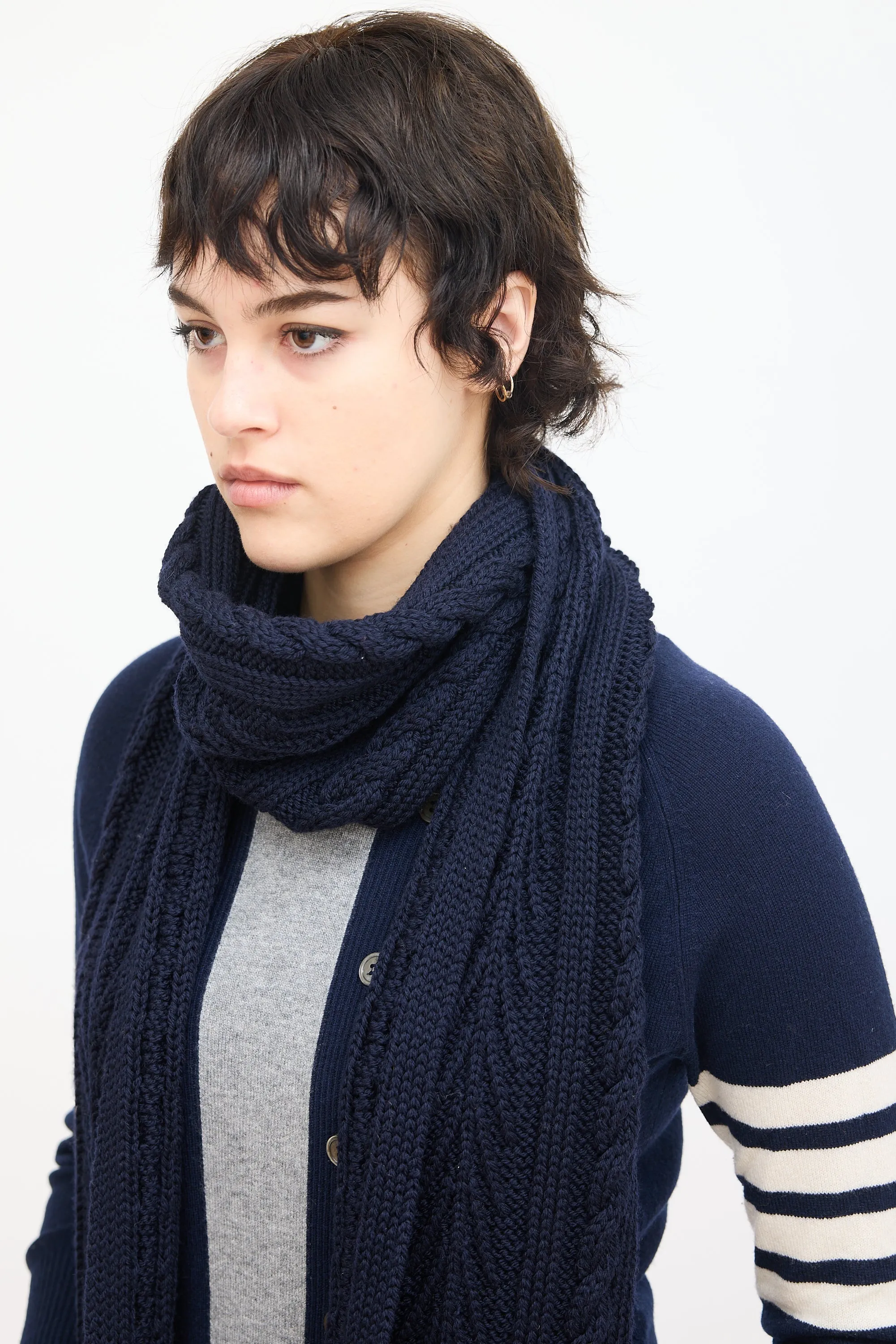 Navy Cable Knit Pocket Scarf