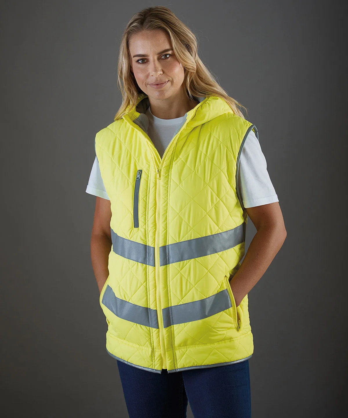 Navy - Hi-vis Kensington hooded gilet (HV007)