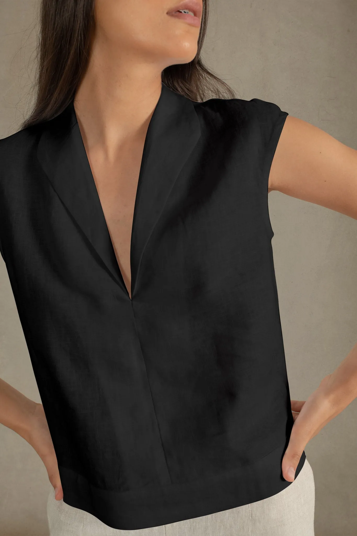 Nuvola Linen Top Black