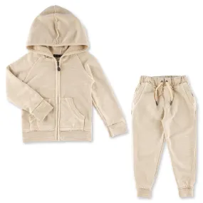 Oatmeal Zip Up Sweat Set | Neutral