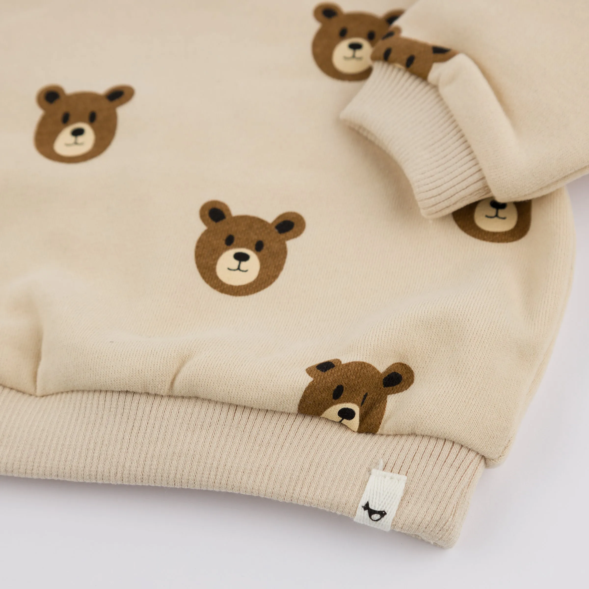 oh baby! Brooklyn Boxy Sweatshirt - Teddy Bear Faces Print - Biscotti