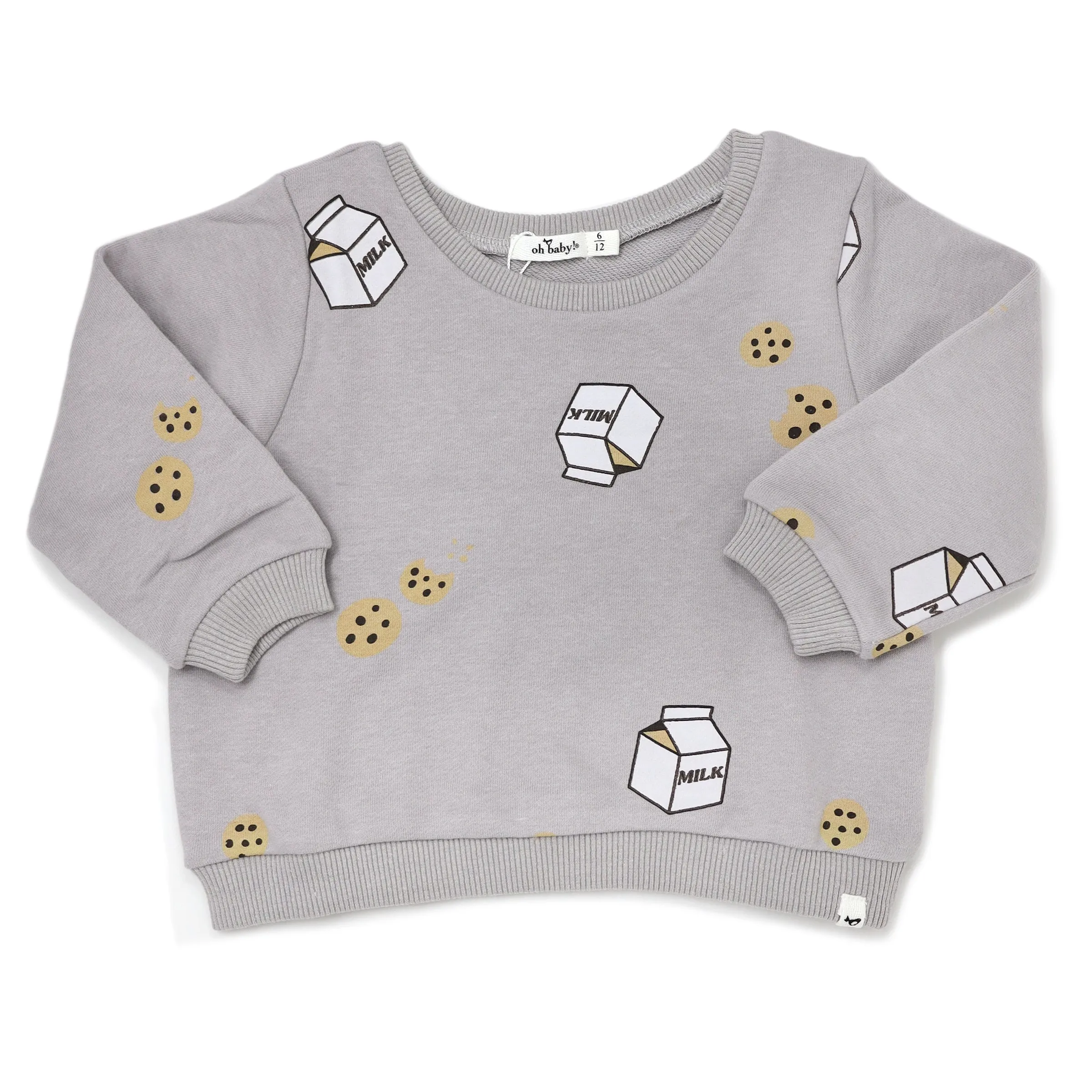 oh baby! Brooklyn Boxy Sweatshirt with Milk & Cookies Print - Pale Gray