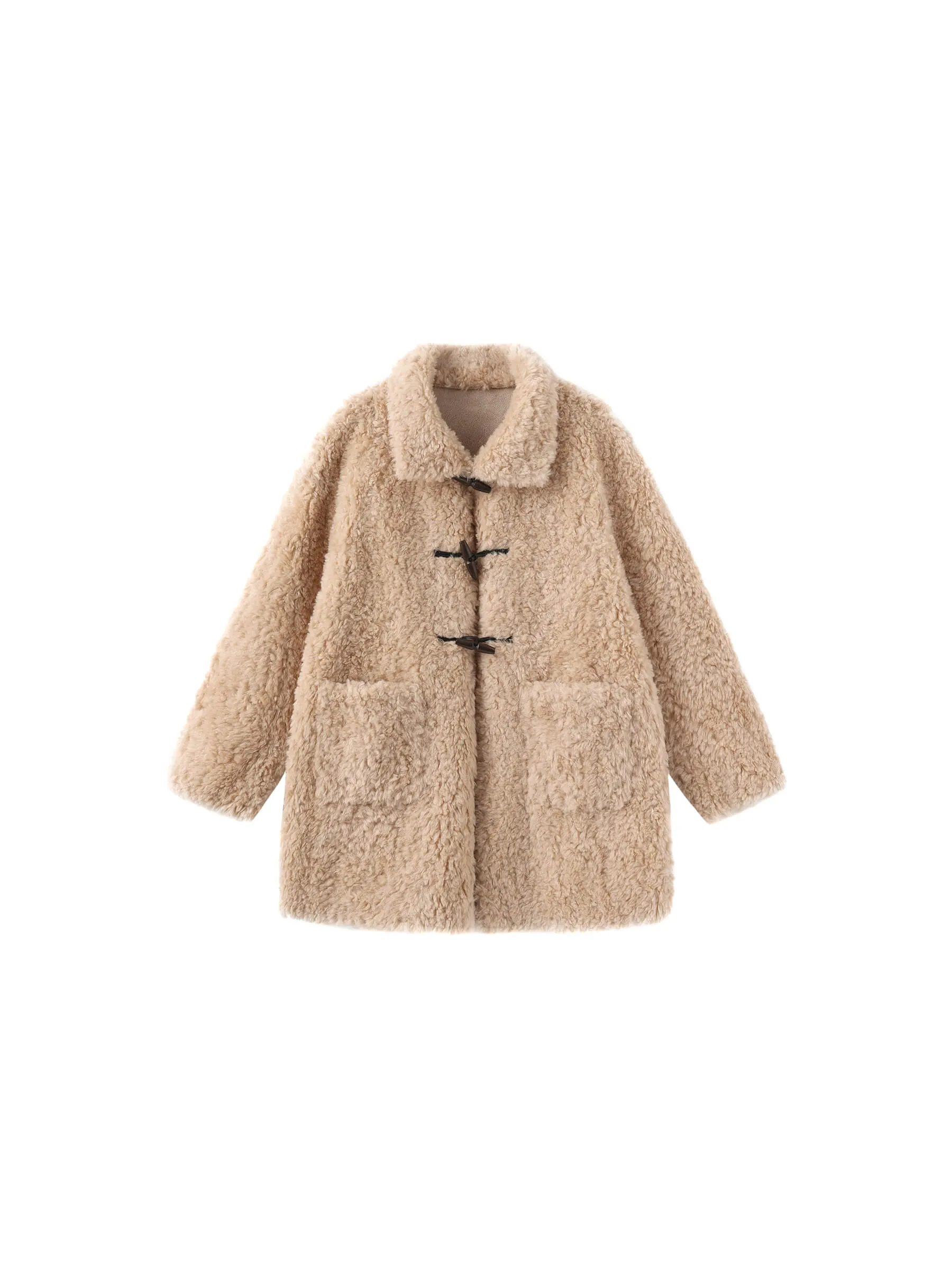 ONE BY CUBIC Hign Collar Furry 100% Wool Coat