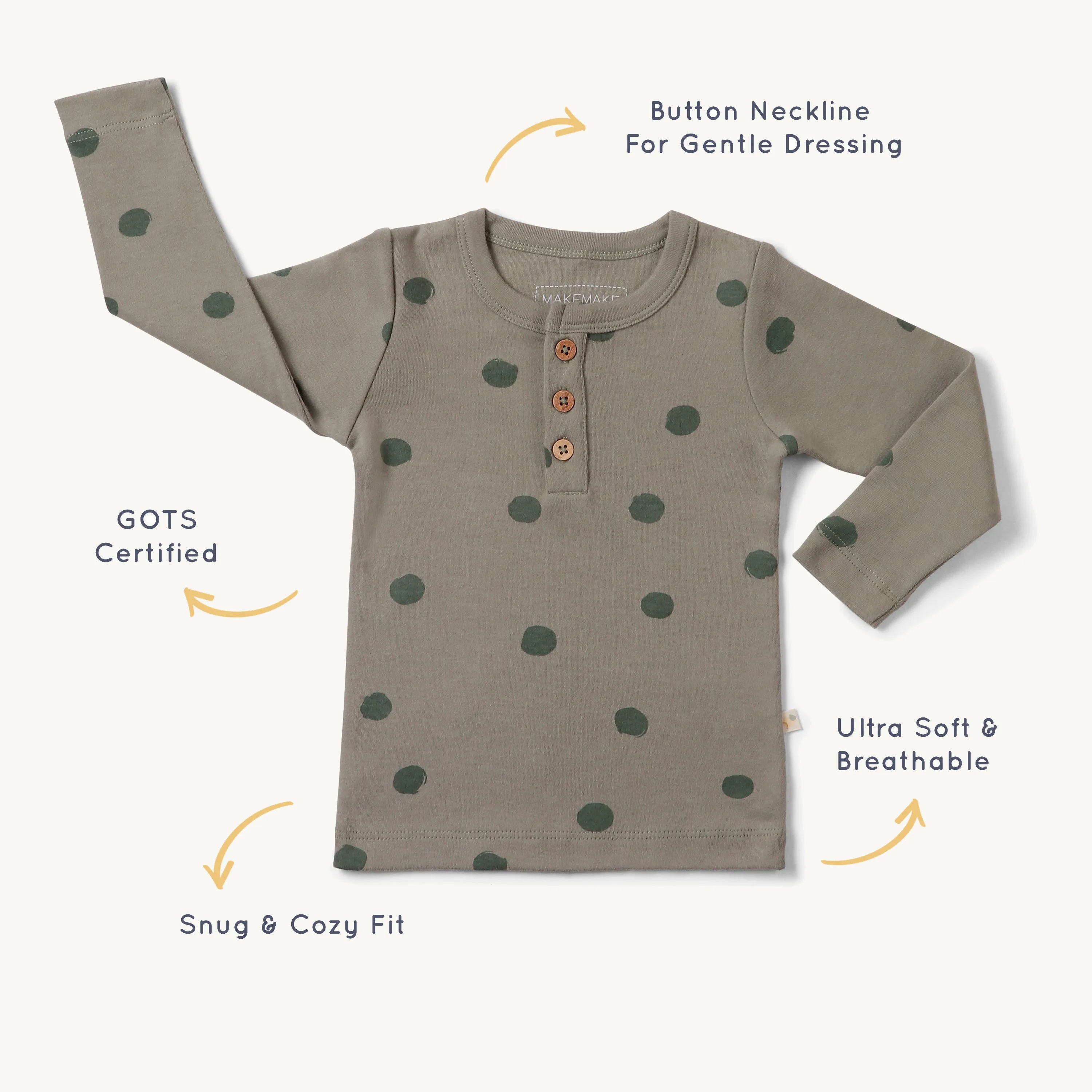 Organic Long Sleeve Tee - Olive Dots