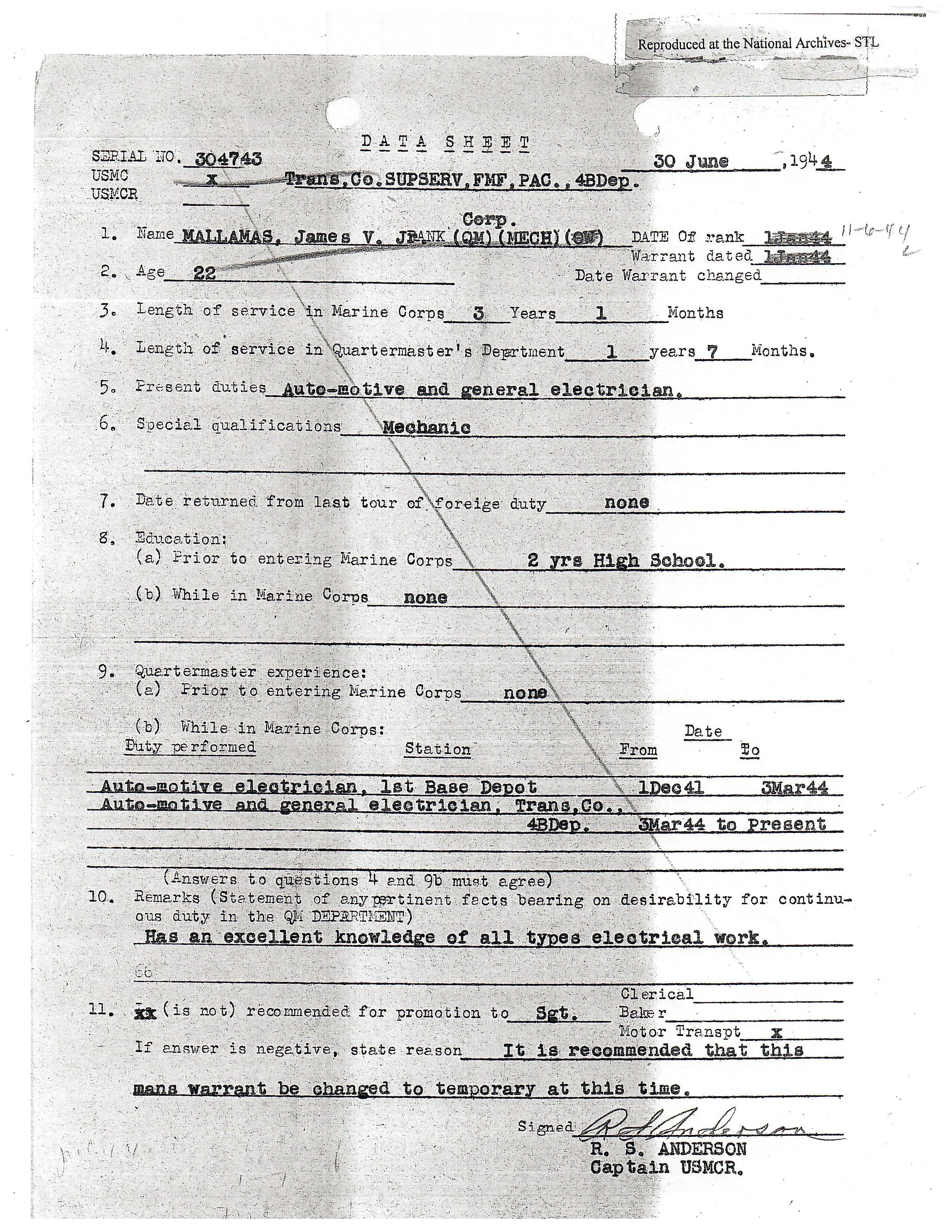 Original U.S. WWII 1st Marine Raider Battalion Grouping Attributed to Edson’s Raider Sgt. James Mallamas