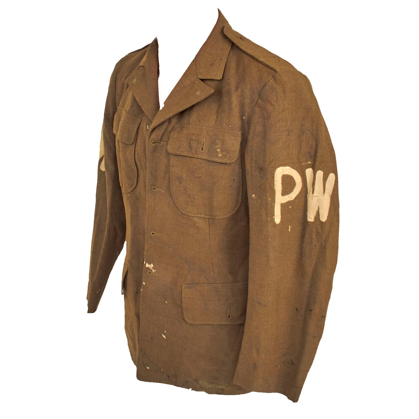 Original U.S. WWII Wool Class A Uniform Coat with Axis Prisoner of War PW Stenciled - Size 36R