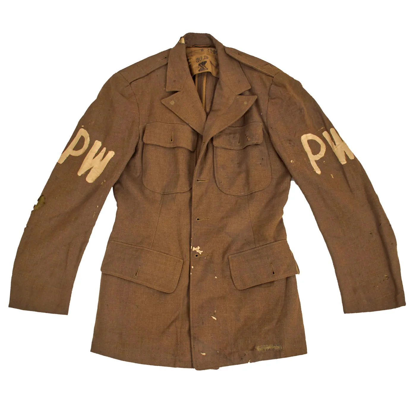 Original U.S. WWII Wool Class A Uniform Coat with Axis Prisoner of War PW Stenciled - Size 36R