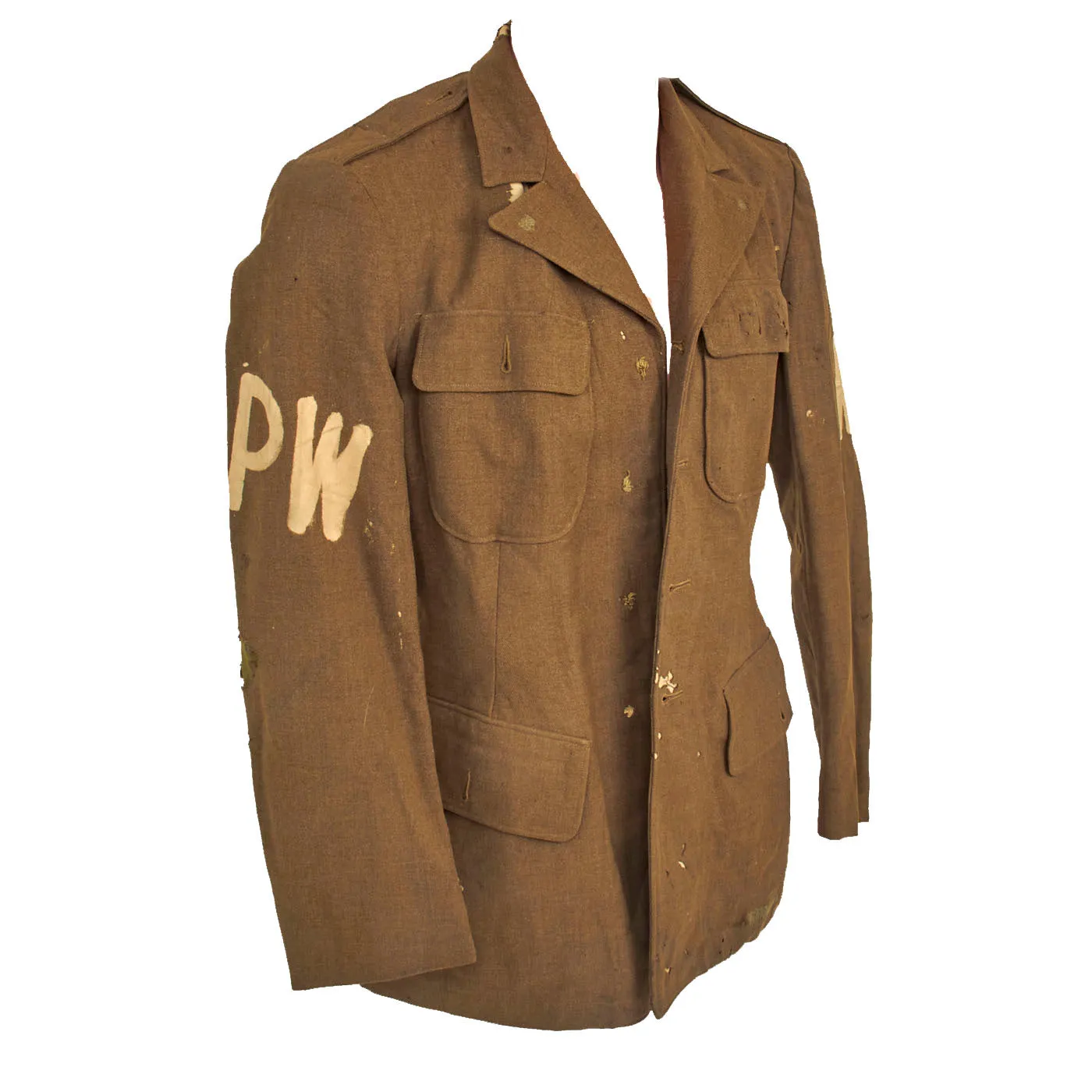 Original U.S. WWII Wool Class A Uniform Coat with Axis Prisoner of War PW Stenciled - Size 36R