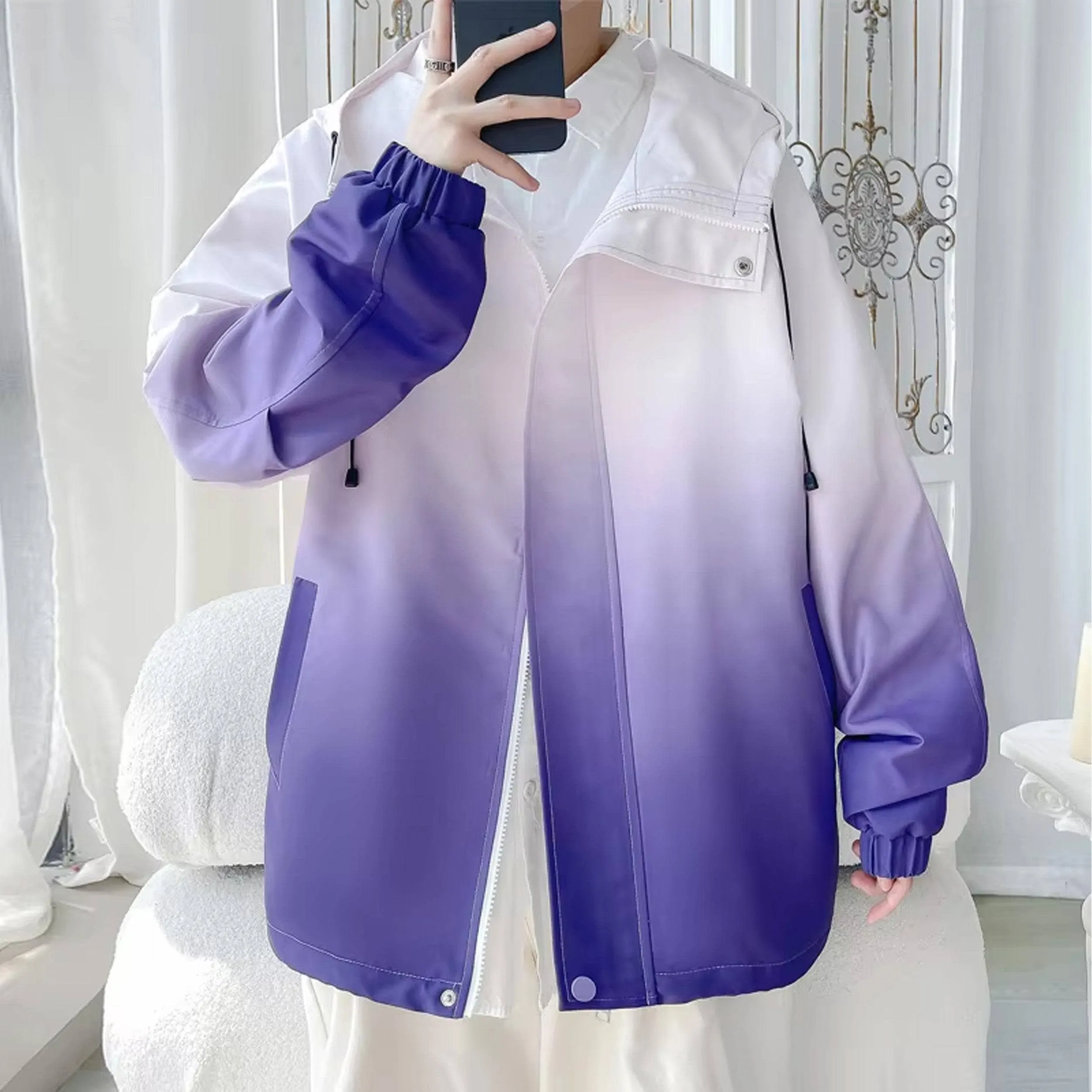 Oversized Gradient Loose Bomber Jacket